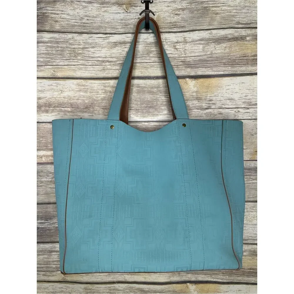 PENDLETON Tote Suede Reversible Tote Bag Brown/Aqua